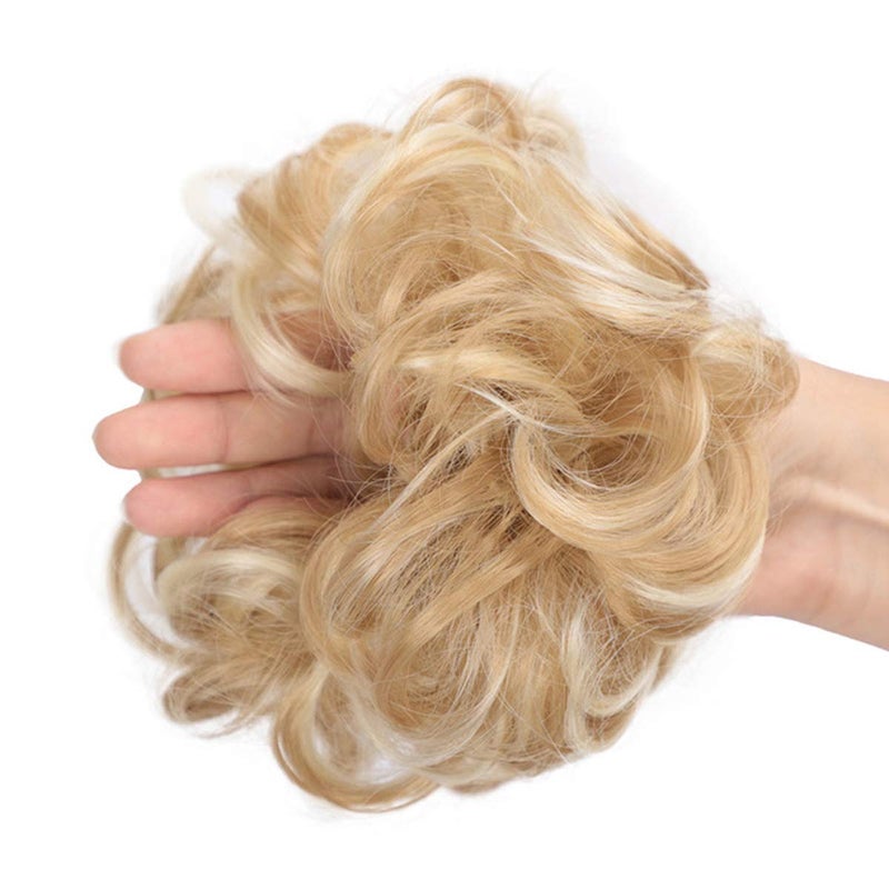 ASUITOFK Messy Bun Hair Piece Thick Updo Scrunchies Synthetic Hair Extensions Ponytail Hair Wig Hairpiece Ash Blonde Mix Ginger Brown - Image 3